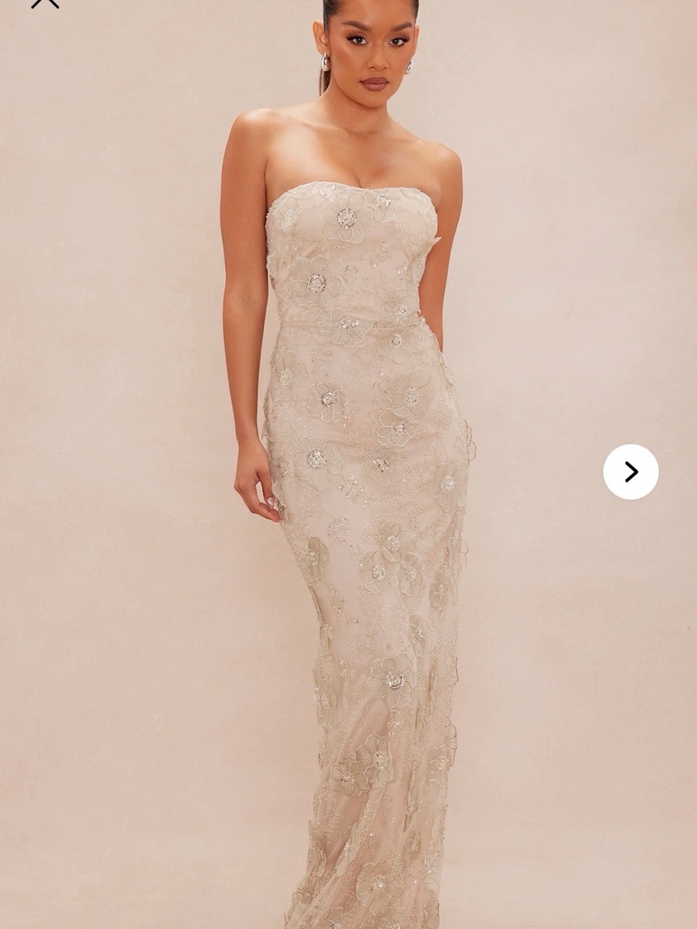 Fashion Nova Strapless Embellished Gown - Champagne